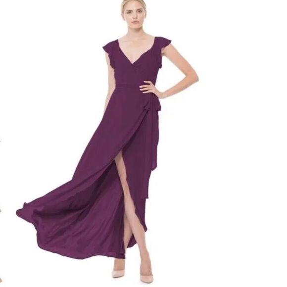 Joanna August Purple Satin Wrap Dress Size Large - Picture 1 of 9